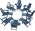 Adjustable Adirondack Chair with Retractable Ottoman Set of 8, HDPE Folding Adirondack Chair with Cup Holder, All Weather Fire Pit Chair for Outdoor.