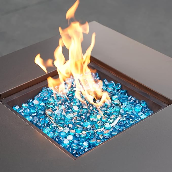 Mr. Fireglass Caribbean Blue Fire Glass Beads, 1/2 Inch Reflective Round Fire Glass Drops Rocks for Outdoor Fire Pit, Fireplace and Fire Pit Table, 20 Pounds
