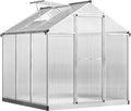 Outsunny 6' x 6' Greenhouse for Outdoors, Polycarbonate Greenhouse with Rain Gutter and Roof Vent, Aluminum Walk-in Green Houses for Outside Patio Backyard Garden