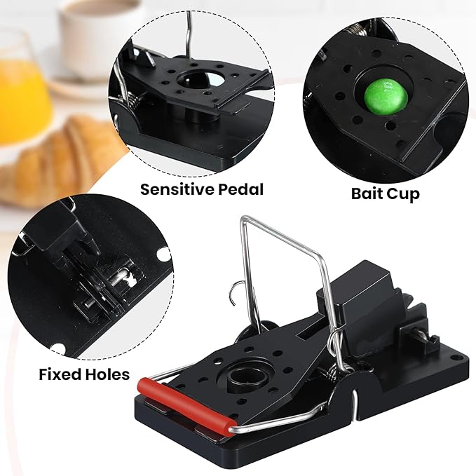Qualirey 24 Pcs Mouse Traps Plastic Snap Rat Trap Bulk Reusable Quick Effective Safe for Indoor Outdoor Home House Warehouse Garden Kitchen 3.86 x 1.81 x 2.17 Inch (Black,Red)