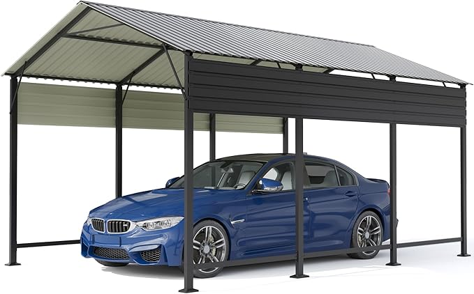 Patiowell 10'x15' Metal Carport with Heavy Duty Frame, Outdoor Carport Canopy with Galvanized Steel Roof, All-Weather Car Shelter Garage for Car, Truck, Boat and Tractor, Black