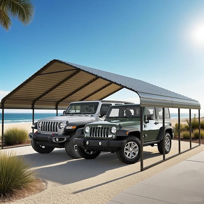 RV Metal 20x20FT Carport Canopy Heavy Duty Carports Kits for Garage,Aluminum Car Ports with Steel Shelter Frame Cover for 2 Car or Boats