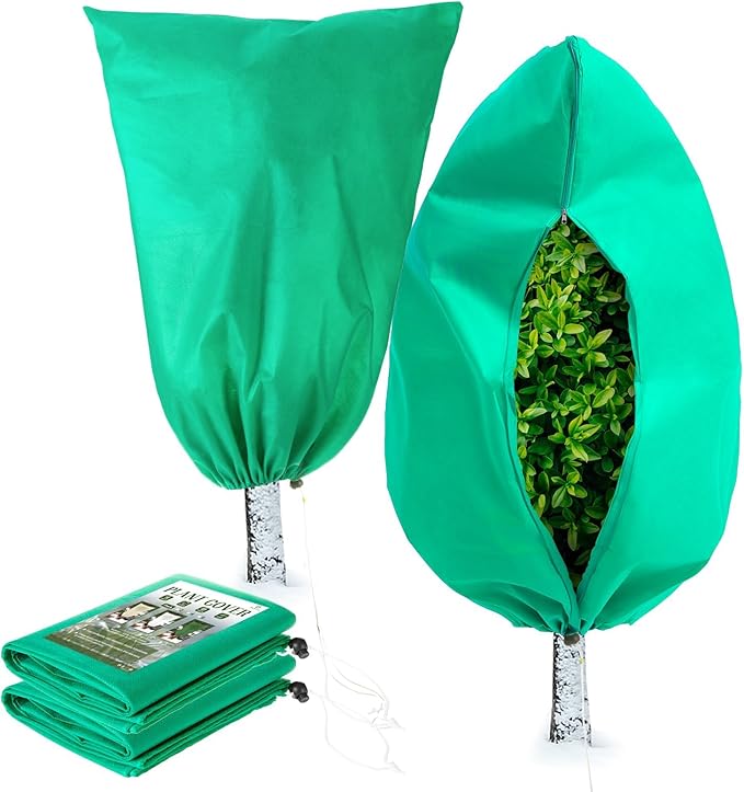 Homimp Plant Covers Freeze Protection, 2 Pack Frost Covers with Zipper Drawstring (71" x 47.3") Plant Protection Cover Bags for Outdoor Winter Frost Cold Weather Shrubs Trees Jacket Covers(Green)