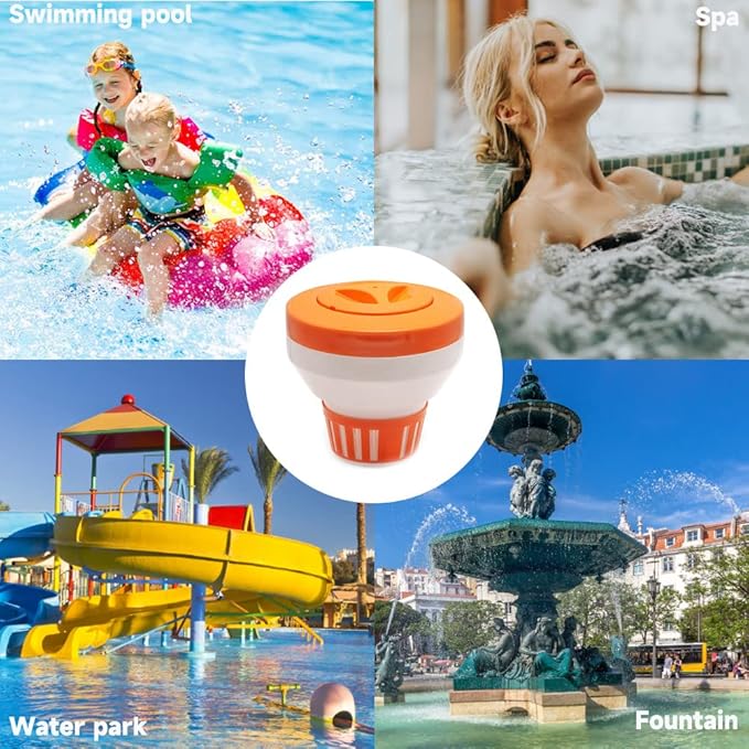 WWD Pool Chlorine Floater for 3 inch Tablets, Floating Chlorine Dispenser Larger Capacity Adjustable Control Ring for Spas Hot Tub Water Park Indoor & Outdoor Swimming Pool(Orange)