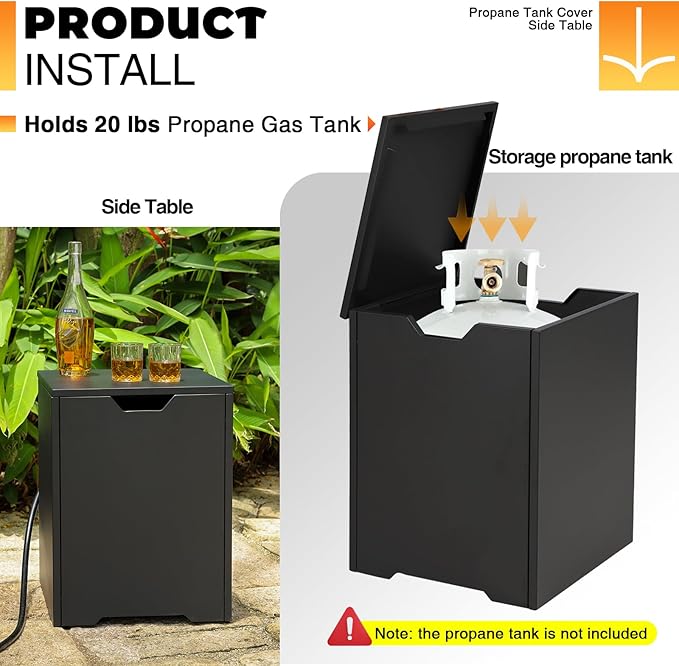 Outdoor Propane Fire Pit Table, 42inch Natural Gas Fire Pits for Outside Patio Rectangular Iron Firepit with Tank Cover, Wind Guard, Steel Lid, Rain Cover, 50,000 BTU Fire Table (Black)