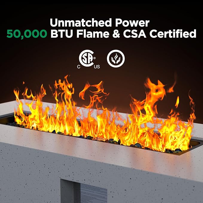 Ciays 42 Inch Propane Fire Pit, 50,000 BTU Outdoor Gas Fire Pit Table for Outside Patio with CSA Certification, Glass Rocks, Rectangular Heater for Backyard, with Waterproof Cover & Adjustable Legs