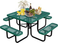 46Inch Square Picnic Table for 8 Person, Outdoor Heavy Duty Sturdy Picnic Tables with 4 Benches & Umbrella Hole, Commercial Metal Patio Picnic Table for Garden, BBQ, Coffee Store, Party, Porch (Green)