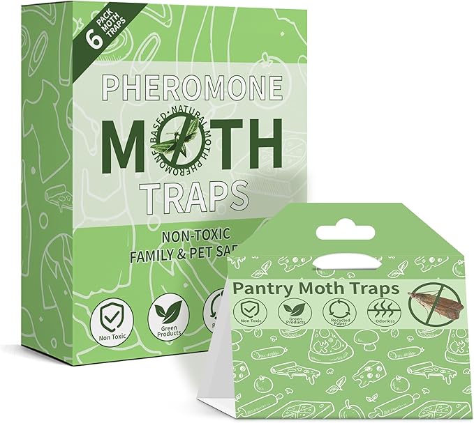 Pantry Moth Traps with Pheromones 6-Pack Safe and Effective for House Indoor Kitchen and Cupboard