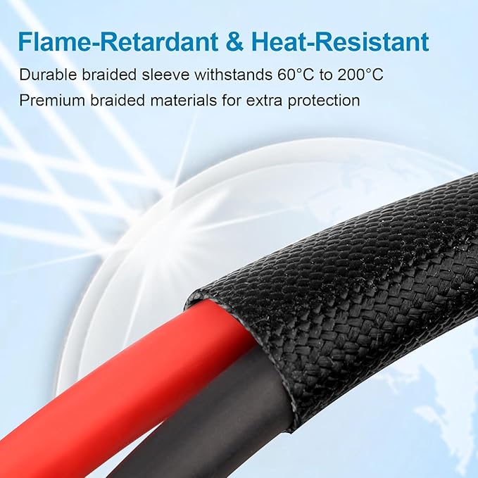 XRDS -RF Solar Cable 50FT, 8AWG Solar Extension Cable with Male & Female Solar Connectors, Flame-Retardant Protective Sleeving Solar Panel Cable, Weatherproof PV Wire for Solar Panel Connection