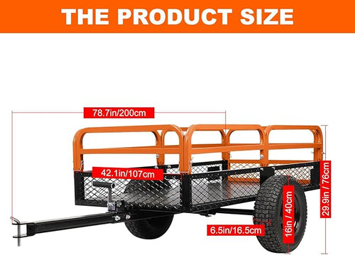 1500LB Steel Dump Cart with All-Terrain Tires & Foot-Pedal Dumping, Heavy Duty Utility Trailer for Yard, Garden, and Construction Use, Compatible with ATV and Tractor