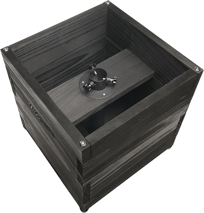 Extra Large Decorative Wooden Planter w/ Universal Pole Support for String Light Poles, Umbrellas, Bird Feeders. Solid Wood Outdoor Garden Box for Plants(Does not include Pole), 17"x17"x18", Black