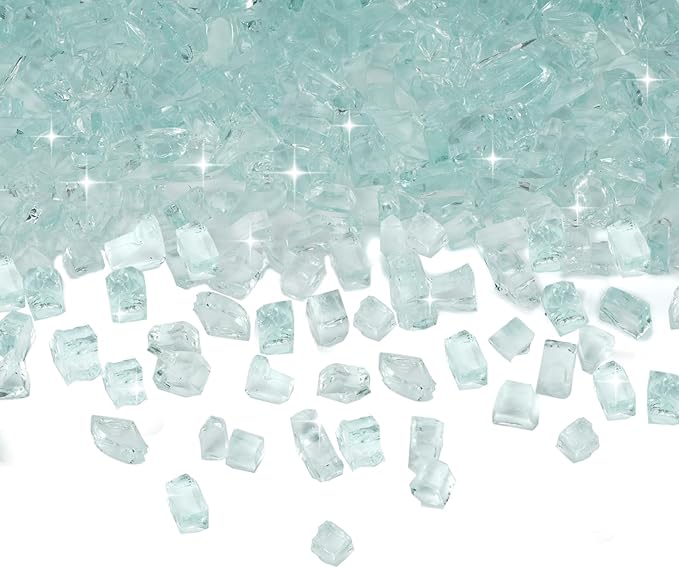 Skyflame High Luster 10-Pound Regular Fire Glass for Fire Pit Fireplace Garden Landscaping Crystal Ice 1/2" Size