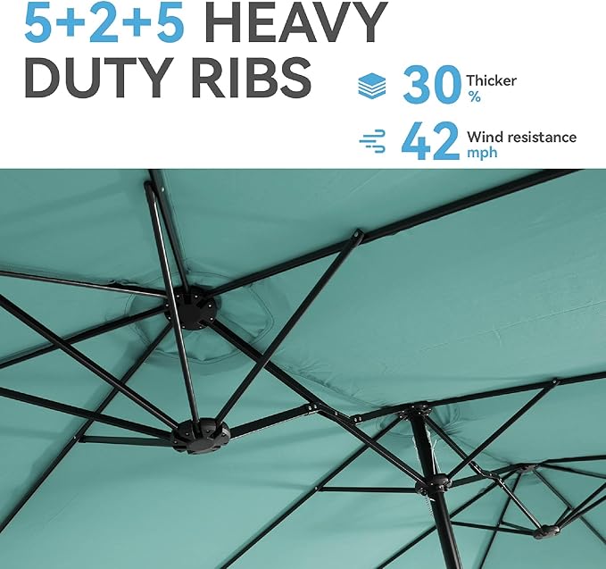 GREEN PARTY 15 ft Rectangle Patio Umbrella with Base Included, Double-Sided Table Umbrella with Crank, Large Outdoor Umbrellas for Patio Poolside Garden Backyard, Turquoise
