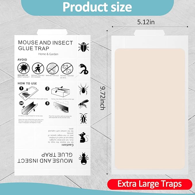 Qualirey Mouse and Insect Glue Boards Pest Glue Traps Bulk Large Mouse Rat Trap Sticky Adhesive for Mice Spider Moth Cockroaches Cricket House Indoor Outdoor Non Toxic(300 Pcs,9.72 x 5.12 Inch)
