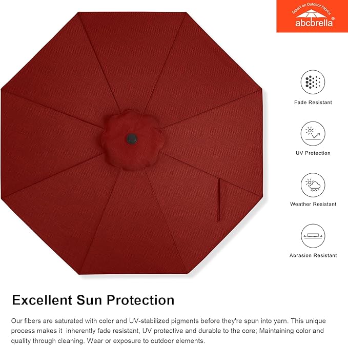 ABCCANOPY OLEFIN® 5-Year No Fading 9FT Patio Umbrella, Outdoor Table Umbrella with 8 Sturdy Ribs for Deck, Backyard, Yard (Red)