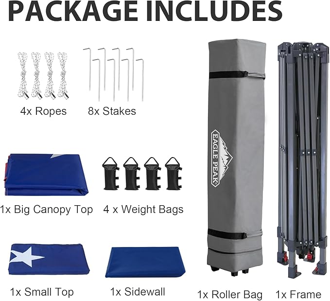EAGLE PEAK 13x13 Pop up Canopy Tent w/One Wall, Instant Canopy Easy Set up Folding Shelter w/One Privacy Curtain, 169 Square Feet Sun Shade, American Flag