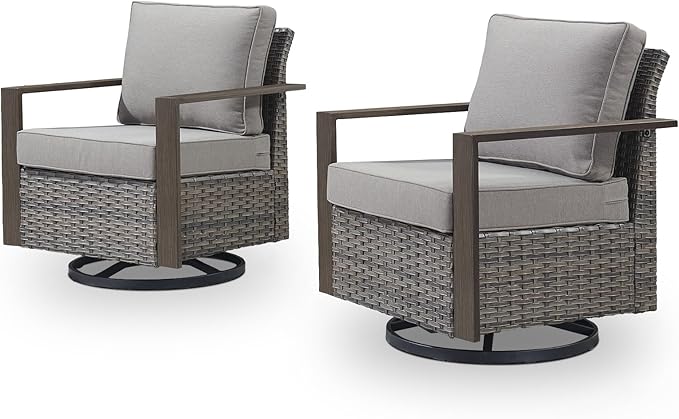 Belord Outdoor Swivel Rocker Chairs with Metal Wide Armrests, Patio Wicker Swivel Chairs Set of 2, Patio Furniture Set with Swivel Glider Chairs for Porch Deck Sunroom Backyard