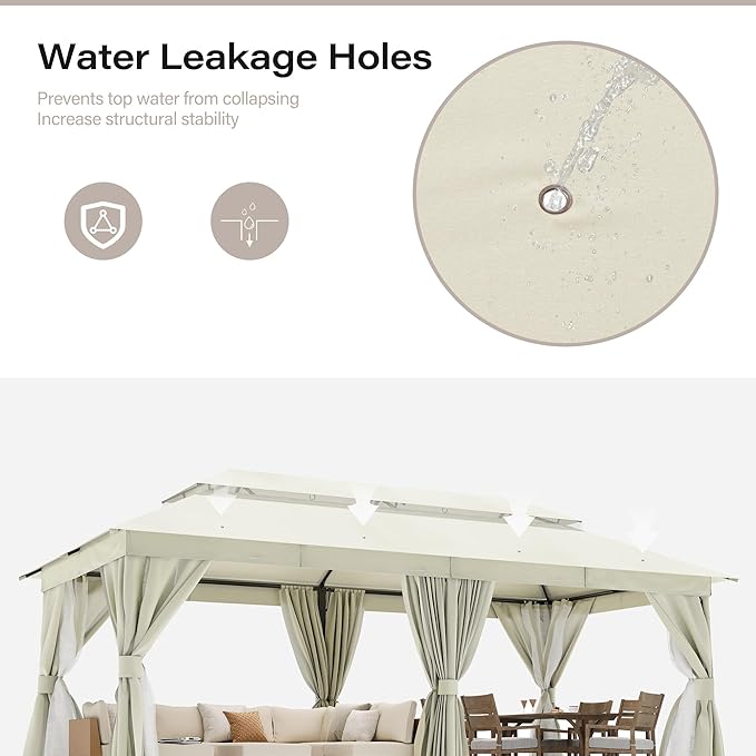 LAUSAINT HOME Outdoor Patio Gazebo 10'x20' with Expansion Bolts, Heavy Duty Party Tent & Shelter with Double Roofs, Mosquito Nettings and Privacy Screens for Backyard (Cream White)
