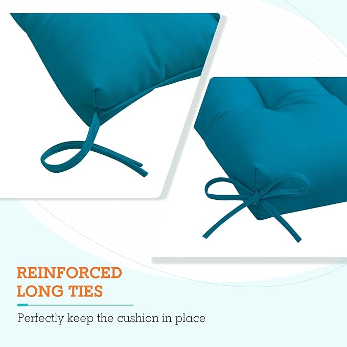 EAGLE PEAK Tufted Outdoor/Indoor High Back Patio Chair Cushions, Set of 2, 46'' x 22'', Peacock Blue