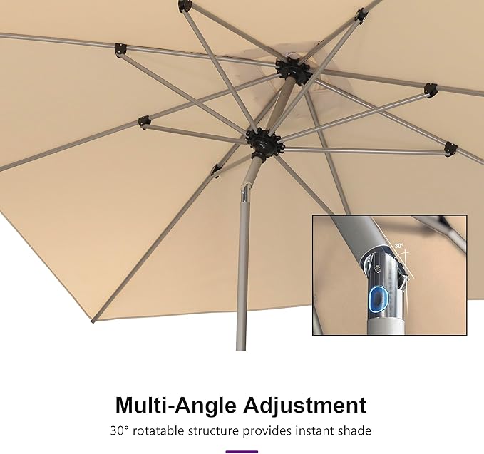 PURPLE LEAF 6.5' x 6.5' Square Patio Umbrella with Tilt Adjustment, Outdoor Table Umbrella Champagne Aluminum Frame, Market Umbrella Pool Umbrella for Deck Garden, Patio, or Poolside
