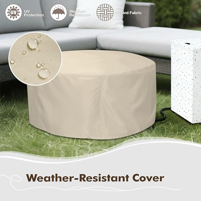 30" Round Propane Fire Pit Table - 50K BTU with Lid, Rocks Tank Storage and Cover - Round Gas Fire Pits for Outside Patio - Outdoor Table with Firepit (White/Golden Light, 30" Round)