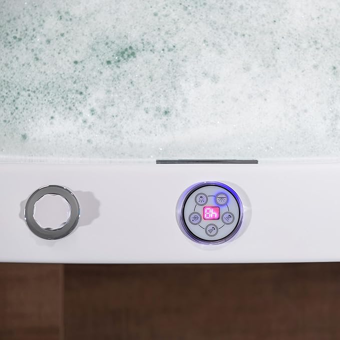 WOODBRIDGE 70-7/8"L x 47-1/4"W 2 Person Freestanding Hydrotherapy Whirlpool and Air Bath Heated Soaking Combination Massage Tub with Adjustable Speed Air Blower and Display Control Panel, B0091