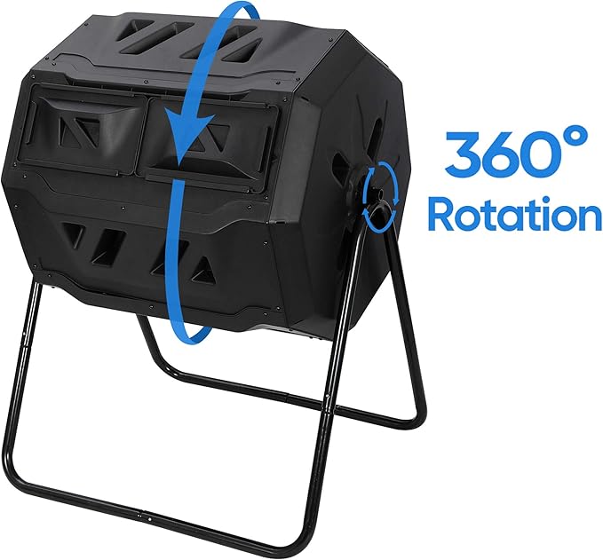 Nouva 43 Gallon Large Composting Tumbler Dual Rotating Chamber Garden Composter Bin Compost Bin with Steel Frame Outdoor Garden Yard
