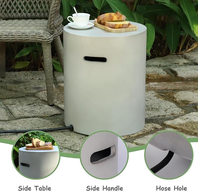Round Propane Fire Pit,30 Inch Outdoor Fire Pit Table w Tank Cover,2-Piece 40,000 BTU Gas Concrete Firepit for Patio w Lava Rocks/Rain Cover,Fireplace for Backyard & Deck
