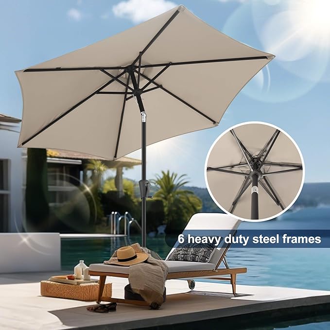 FLAME&SHADE 7.5ft Patio Umbrella - Outdoor Umbrella with Push Button Tilt and Crank for UV Protection, Table Market Umbrella for Garden, Deck, Backyard, Pool and Beach(Taupe)