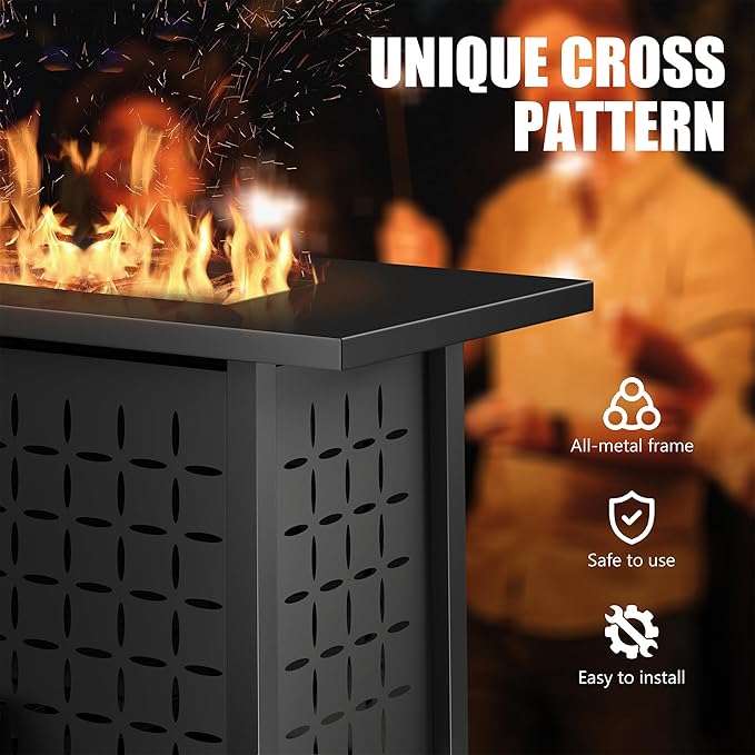Vongrasig 43 inch Gas Fire Pit Table, 50,000 BTU Outdoor Rectangular Propane Firepit Table with Lid, Lava Rock, 2 in 1 Firepit Table for Outside, Patio, Deck, Garden, Backyard