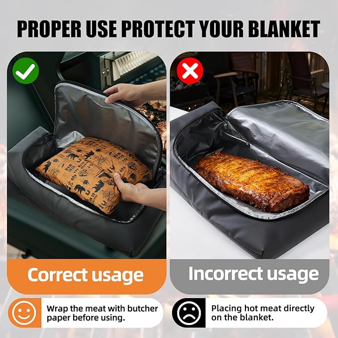 BBQ Blanket for Resting Meat, Leak-Proof Insulated Meat Resting Bag, 270°Top Opening for Large Briskets, Turkey, Washable Smoker Accessories Gifts for Men, Christmas Stocking Stuffers for BBQ Lovers