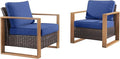 Rilyson Wicker Outdoor Patio Chairs Set of 2, Rattan Patio Furniture Chairs with Sturdy Frame,All-Weather PE Wicker,Wide Armrest,Deep Seating and Thick Cushions for Deck Porch Garden(Brown/Blue)