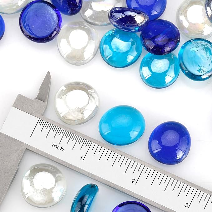 onlyfire 10 Pounds Fire Glass Beads for Propane Fire Pit and Gas Fireplace, 1/2 Inch Round Blended Firepit Glass Rocks Flat Marbles for Fire Pit Table, Cobalt Blue Crystal Ice and Caribbean Blue
