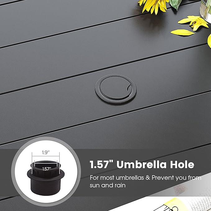 DIFY 50" Round Outdoor Patio Dining Table for 6, Metal Patio Table with 1.57" Adjustable Umbrella Hole, All-Weather Dining Furniture Table for Backyard Lawn Garden, Black