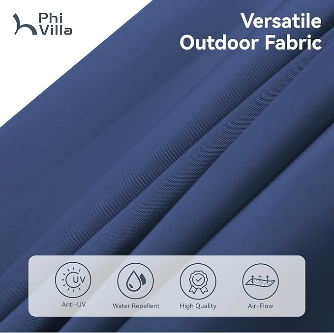 PHI VILLA 15ft Large Patio Umbrellas with Base Included, Outdoor Double-Sided Rectangle Market Umbrella with Crank Handle, for Pool Lawn Garden, Blue