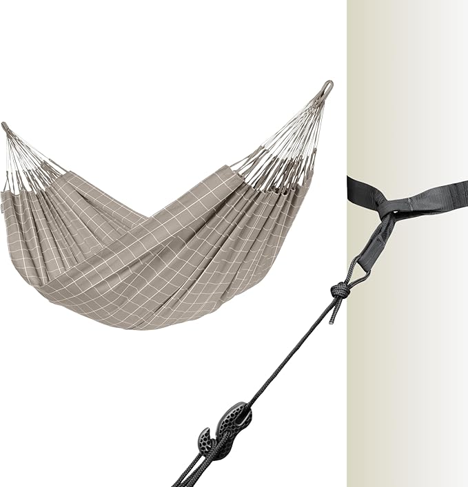 La Siesta® Large Double Brisa Classic Hammock & TreeMount, Trees Beams Posts Suspension Kit, Indoor Outdoor Hammock Swing, Weather Resistant, Almond