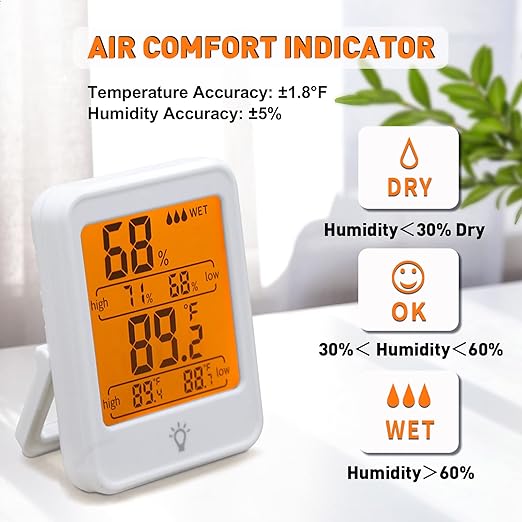 EAGLE PEAK Digital Hygrometer Thermometer Humidity Gauge with Backlight Display, Indoor Room Thermometer with Temperature Humidity Monitor for Nursery Room Greenhouse Basement, 1 Pack