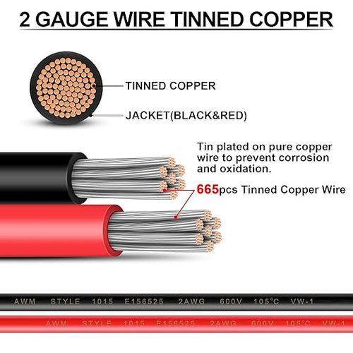 2 Gauge Wire - iGreely 10 FT Red & 10 FT Black 2 Gauge Tinned Copper Electrical Wire Cable for Car Automotive Trailer Marine Boat Harness Wiring 2AWG 10Ft