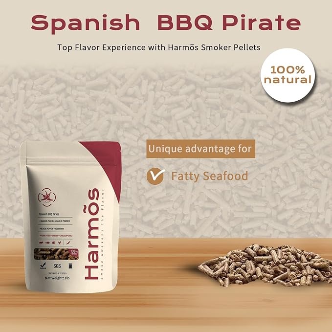 Harmos 4- Wood Pellet Spanish BBQ Pirate Ninja Barbecue, Hardwood pellets for Smokers and Backyard barbecues, sealable Bags, 2 Packs