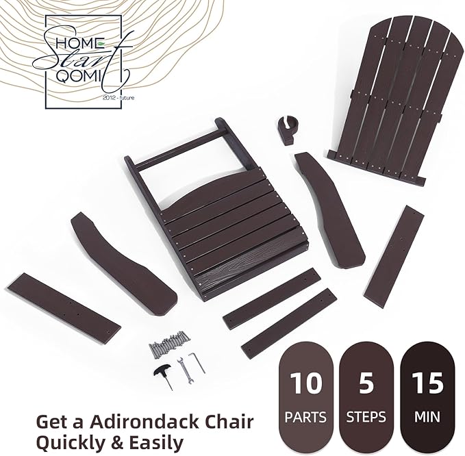 Adirondack Chairs Set of 4, All Weather Resistant Plastic Chairs with Cup Holder, 5 Easy Steps to Install, Outdoor Chairs for Patio, Garden, Backyard Deck, Lawn, Fire Pit - Brown