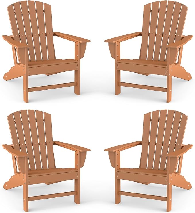 BRIOPAWS Adirondack-Chairs-Set of 4 | Fire Pit Chair | Oversized | HDPE Plastic | Weather Resistant | for Deck Outdoor Poolside Campfire | Teak