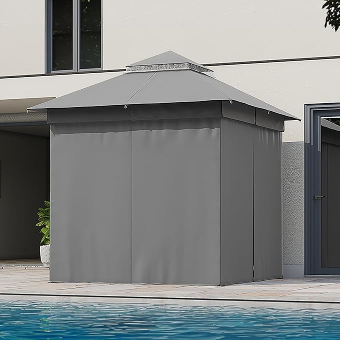 LAUSAINT HOME Gazebo 8x8ft, Heavy Duty Patio Gazebo with Expansion Bolts, Party Canopy Tent with Double Roofs, Mosquito Nettings and Privacy Screens for Backyard, Garden, Lawn, Grey