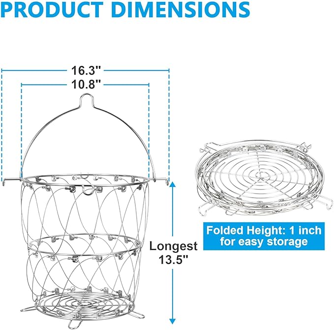 LS'BABQ Turkey Fryer Basket for Charbroil Big Easy TRU-Infrared 3-in-1 Smoker 14101550 Only, The Big Easy Turkey Fryer Accessories, Stainless Steel Collapsible Deep Fry Basket for Cooking Most Poultry