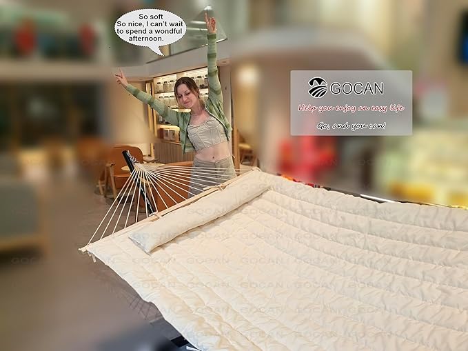 GOCAN Mesh Hammock,Cotton Rope hammocks with Pad Chains Hooks Tree Straps fit Stands from 9' to 15' for Outside Indoor Patio Yard