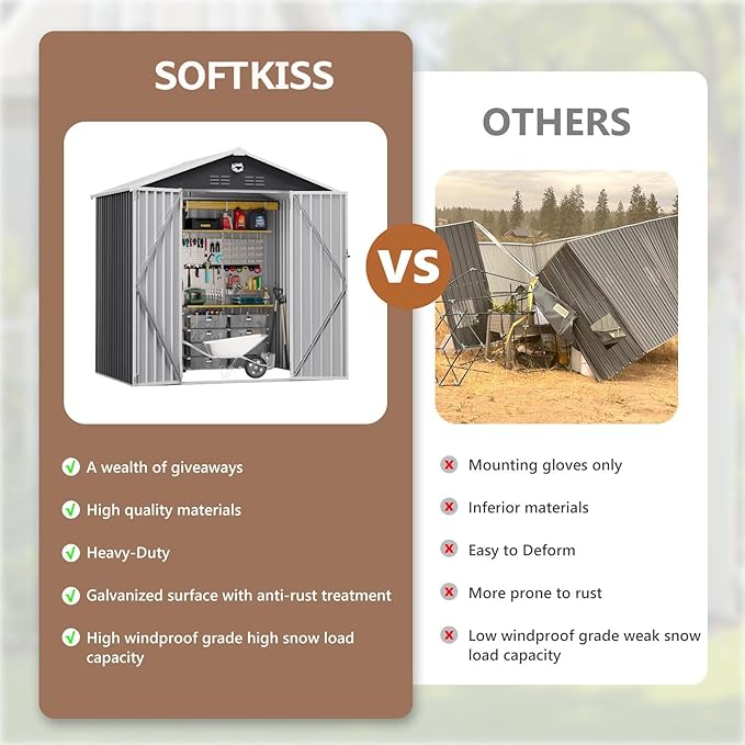 8x6 FT Outdoor Storage Shed, Metal Sheds & Outdoor Storage, Waterproof Sheds with Lockable Doors for Backyard (No Window)