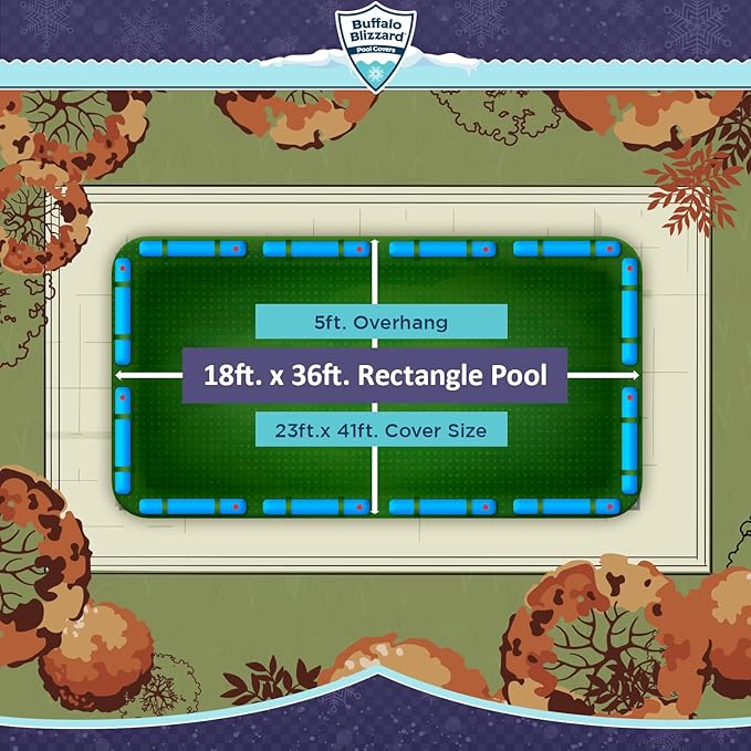 Buffalo Blizzard Supreme Winter Cover Bundle for 18 ft x 36 ft Rectangle Inground or Above Ground Swimming Pools | Green/Black with 5 ft Overlap | Includes Leaf Net Cover