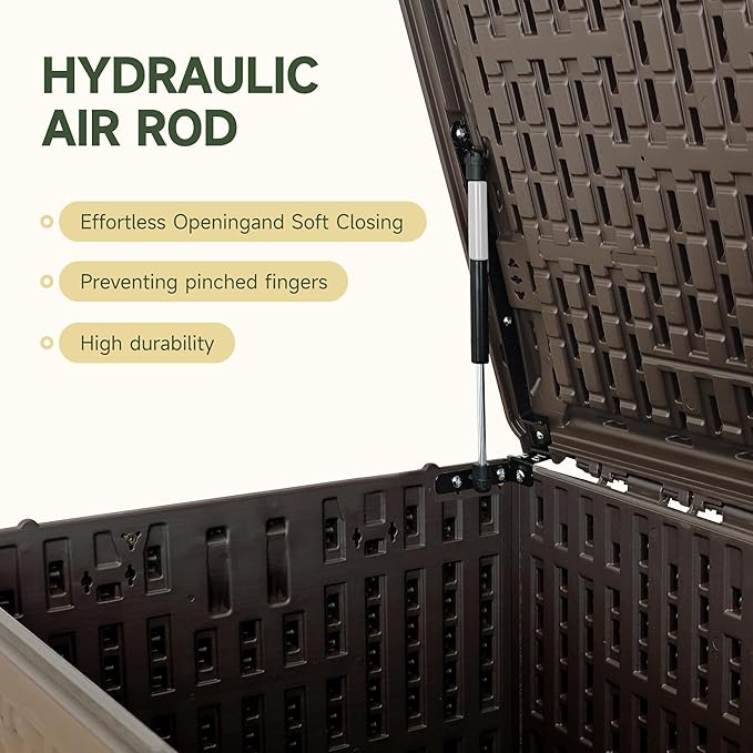 150 Gallon Deck Box, Double Layer Waterproof Resin Outdoor Indoor Storage Box, Lockable & UV Resistant Storage Bin for Patio Furniture, Garden Tools, Pool Accessories (Brown)