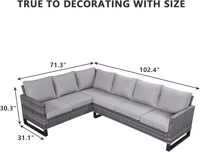 HUMMUH 8 Piece Patio Furniture All Weather 6-Seater Outdoor Sectional Sofa with Patio Swivel Chairs and Outdoor Chairs Ottomans for Porch,Garden,Backyard,Deck