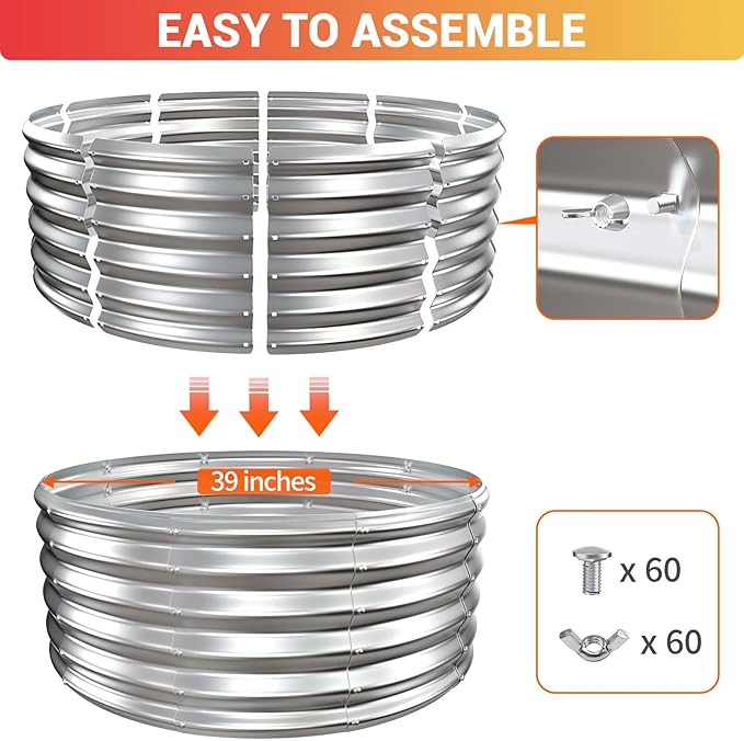 39 Inch Fire Pit Ring for Outside Wood Burning,17'' Taller High Heat Resistant Outdoor Firepit & Fireplace,Heavy Duty Galvanized Steel Fire Bowls Portable for Backyard Bonfire,Patio,Camping