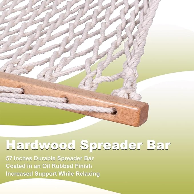 Lazy Daze Hammocks 12FT Double Rope Hammocks, 2 Person Hand Woven Cotton Hammock with Pillow and Spreader Bar for Outside, Patio, Poolside, FIT 13-15 Foot Stand, Max 450 Lbs, Natural, 141 x 57 inches